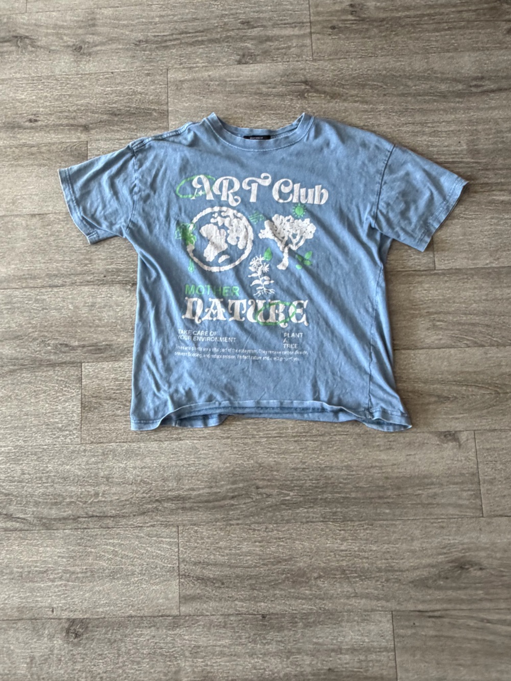 Forever 21 Light Blue Graphic Tee with White & Green Print
